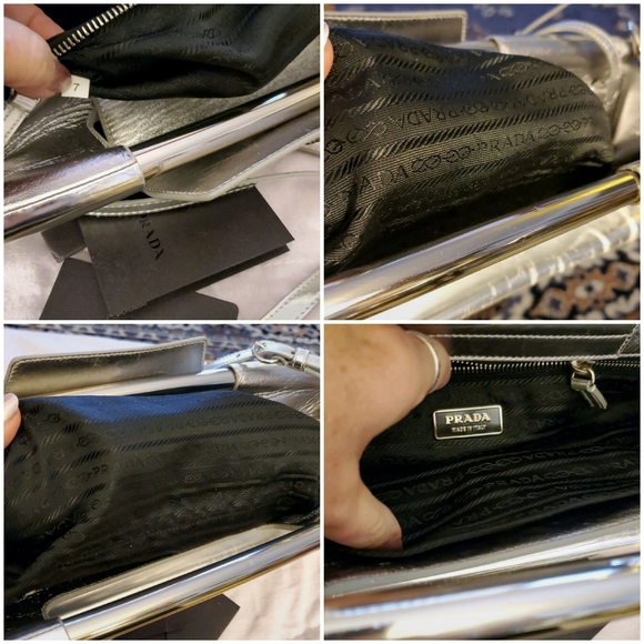 (Duplicate Listing) PRADA Vitello Daino Bar in Silver· Authentic w Cards & Bag - Picture 15 of 16